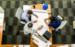 A group of business professionals strategizing