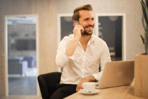 Business owner happy about his proceeds