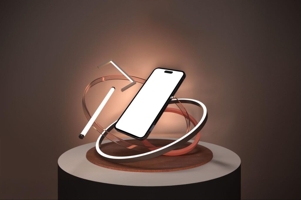 smartphone design with floating elements