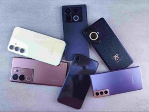 multiple smartphones displayed